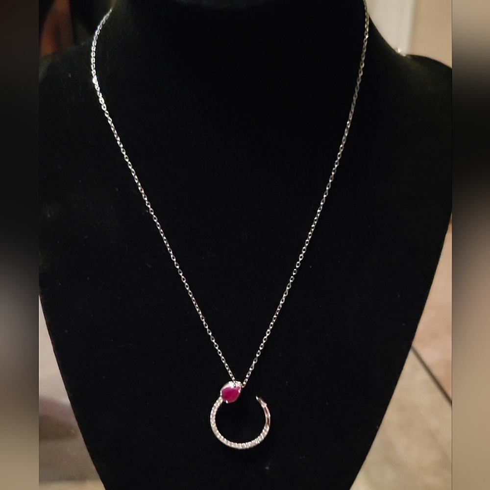 Ruby Sterling Silver Snake Pendant with Necklace